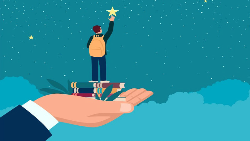 دستی که کتاب و انگیزه هدیه می‌دهد 