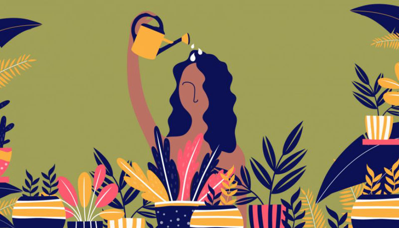 دختری در حال آب دادن به مغز خود است