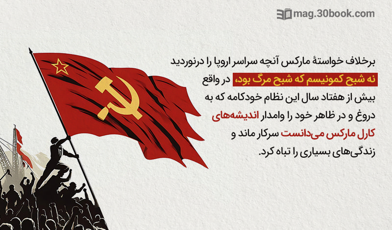 پرچم حزب کمونیست با نوشتهای در مورد کمونیسم