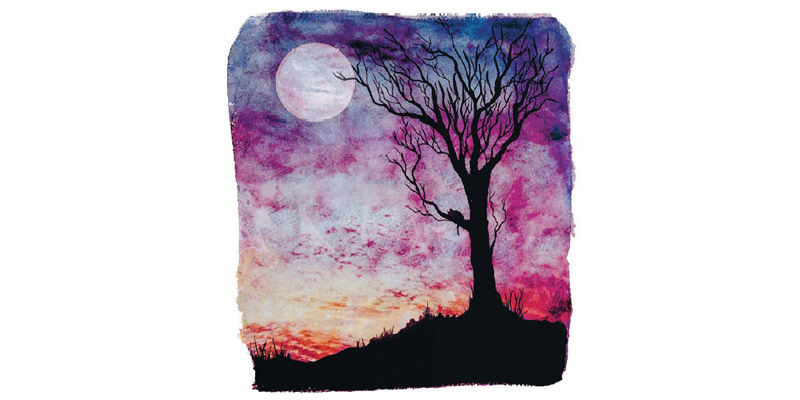 نقاشی یک درخت سیاه از کتاب گربه‌ای که ذن یاد می‌داد