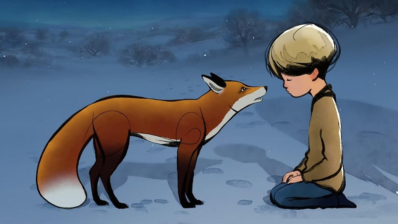 انیمیشن کتاب پسرک، موش‌کور، روباه و اسب، تصویر پسرک و روباه