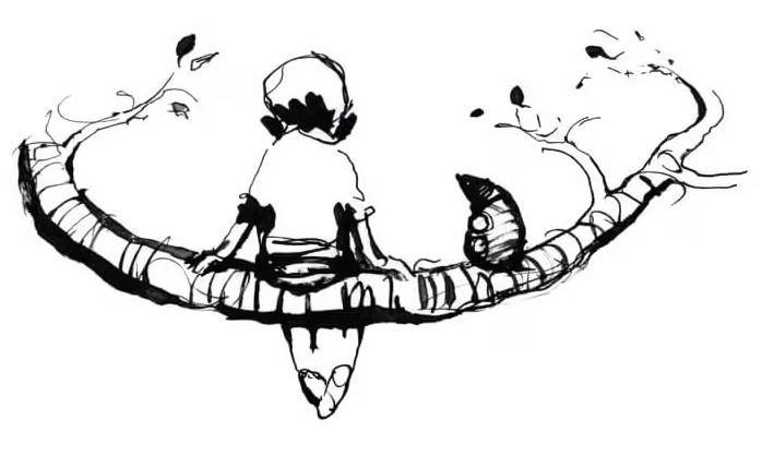 پسرک و موش کور بر روی درخت نشسته‌اند