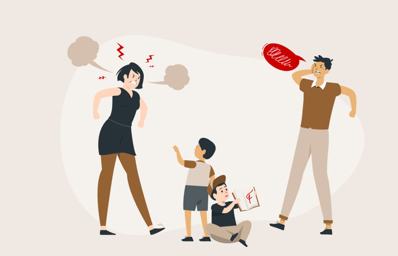 کارتونی از یک زن و مرد و فرزندانشان که نمی‌توانند بچه‌‌هایشان را تحمل کنند و به آن‌ها فیدبکی مثبت ارائه دهند