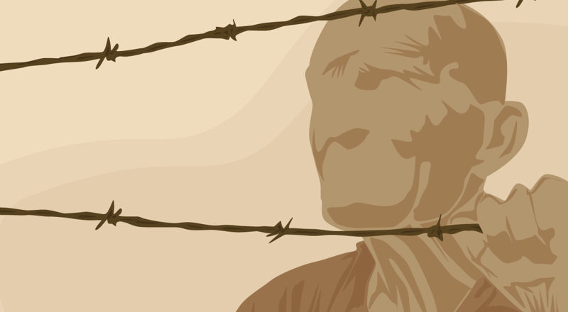 مردی پشت سیم خاردار