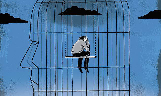 کارتونی از مردی درون قفسی به شکل سر انسان