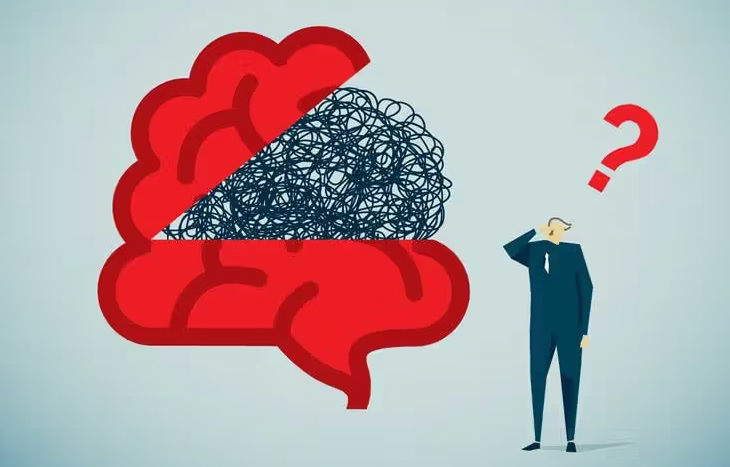 مردی با علامت سوال قرمز بالای سرش